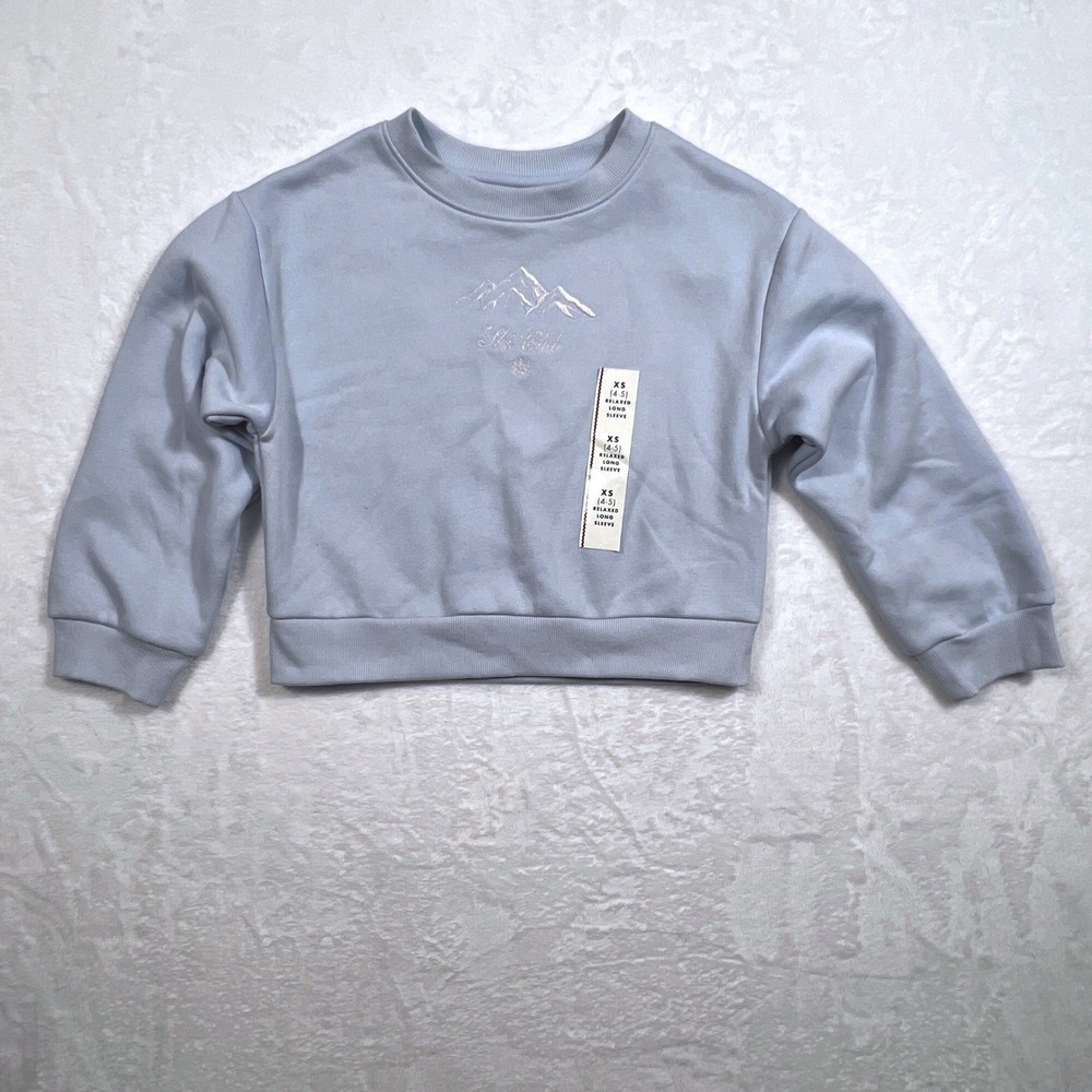 Cat & Jack Girls Ski Club Embroidered Mountain Sweatshirt Light Blue XS 4/5 NWT